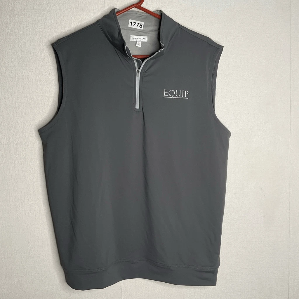 Peter Millar Large Golf Vest Mens Gray Polyester Spandex Blend Chest Embroidered