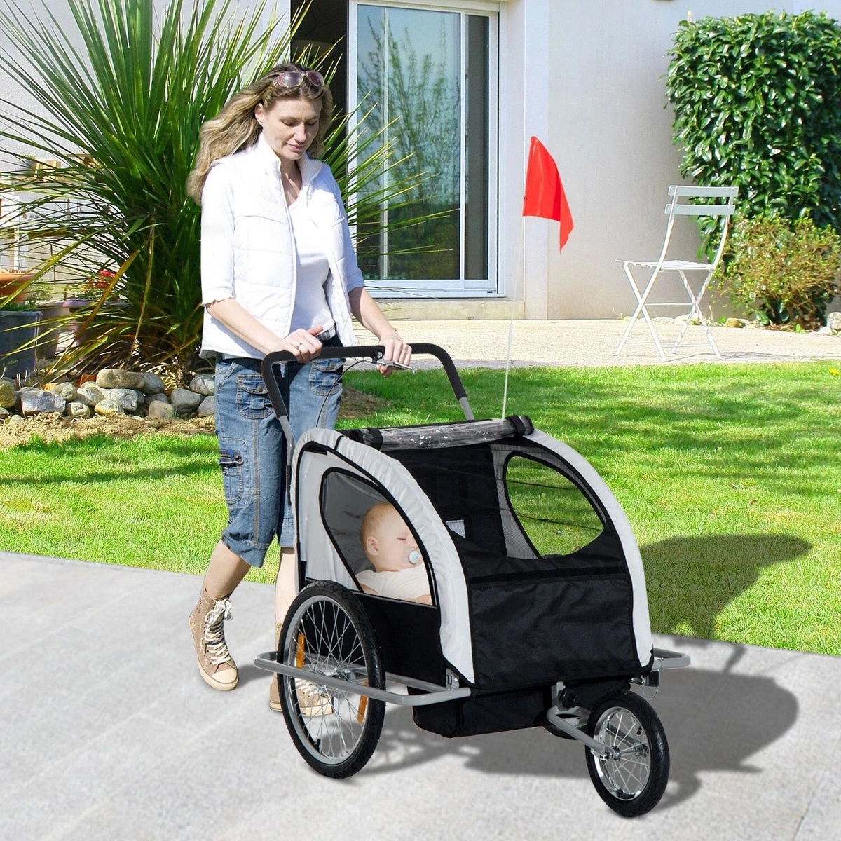 2 in 1 Double 2 Seat Kids Bicycle Bike Cargo Trailer Stroller