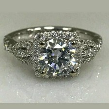 2Ct Round Lab-Created Diamond 14K White Gold Finish Halo Engagement Wedding Ring
