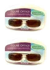 2 Polar Optics 52 rec 4 Polarized Brown Frameless clip on Sunglasses W. Case