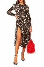 REFORMATION CREED FLORAL PRINT MOMENTO BLACK DOT MIDI DRESS sz 0