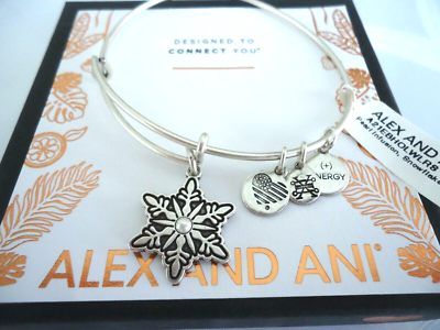 Alex and Ani SNOWFLAKE PEARL INFUSION Russian Silver Bangle New W/Tag Card  Box