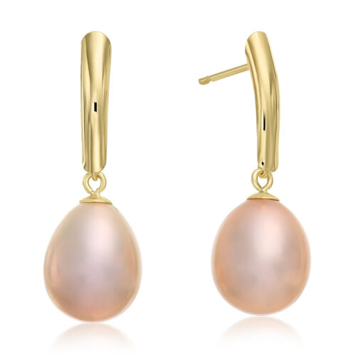 14K Real Solid Gold Natural Pink Oval Freshwater Cultured Pearl Studs Earrings - Picture 1 of 6