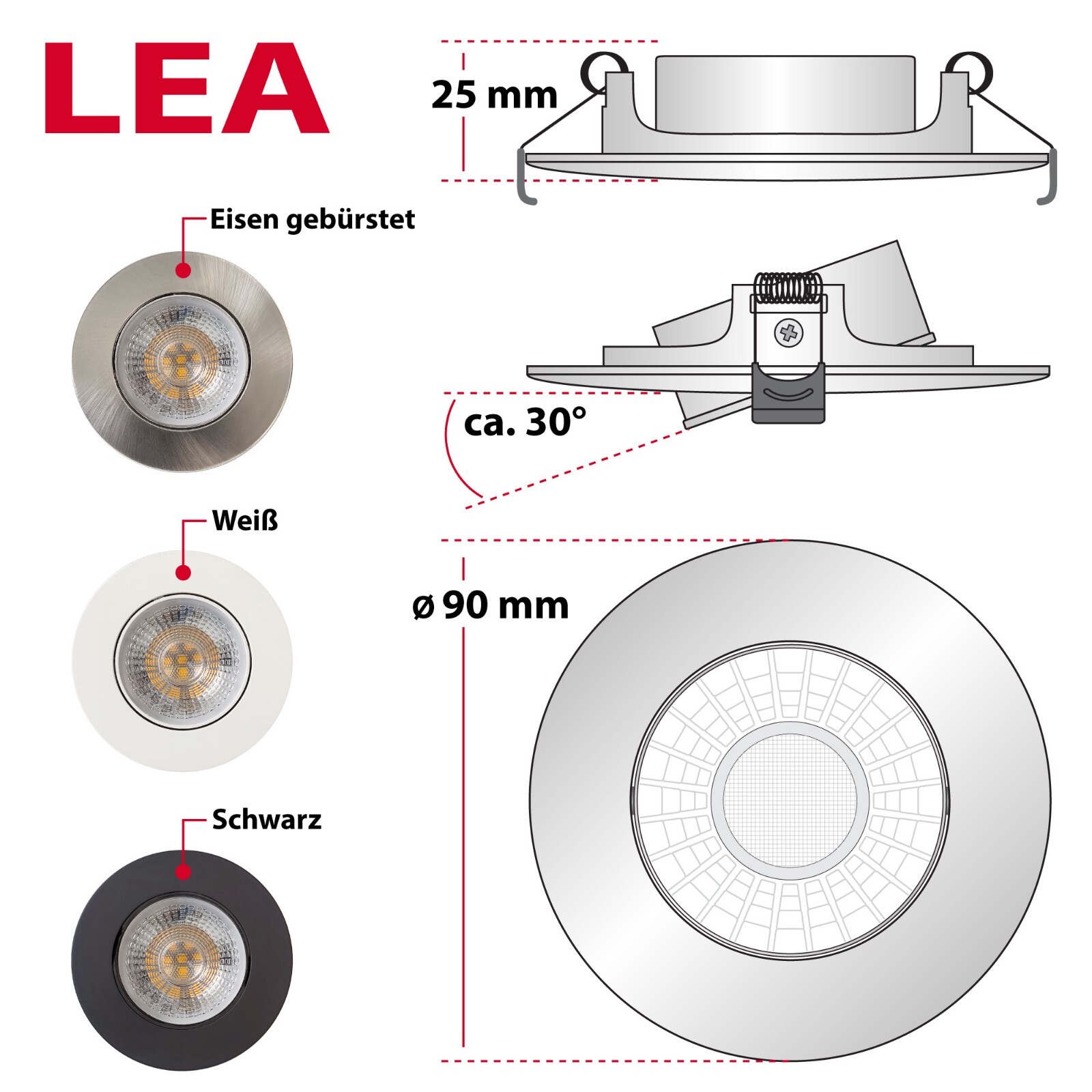 TEVEA LED Einbaustrahler Dimmbar IP44 – 7W, 3 Lichtfarben (3000K/4000K/6000K), Set Mit 5 Stück