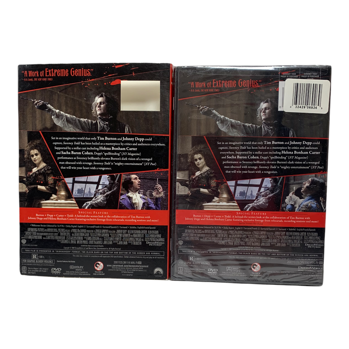 Sweeney Todd: The Demon Barber of Fleet Street DVD 2009 Halloween