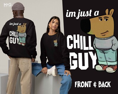 Lustiges Hunde Meme Sweatshirt I m Just A Chill Guy Viral Cartoon Figur Pullover