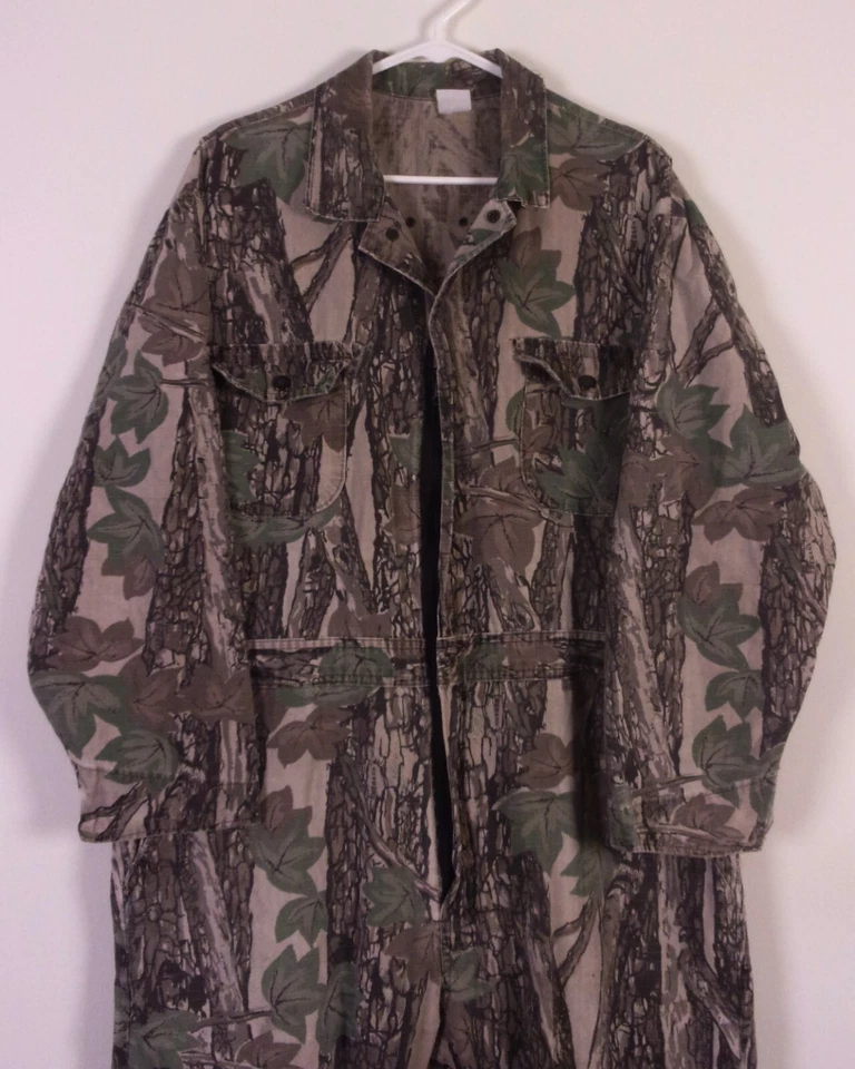 vintage 80s Trebark Camo Camouflage Coveralls Hunting Rip Stop Style Poplin XL - Image 2 of 4