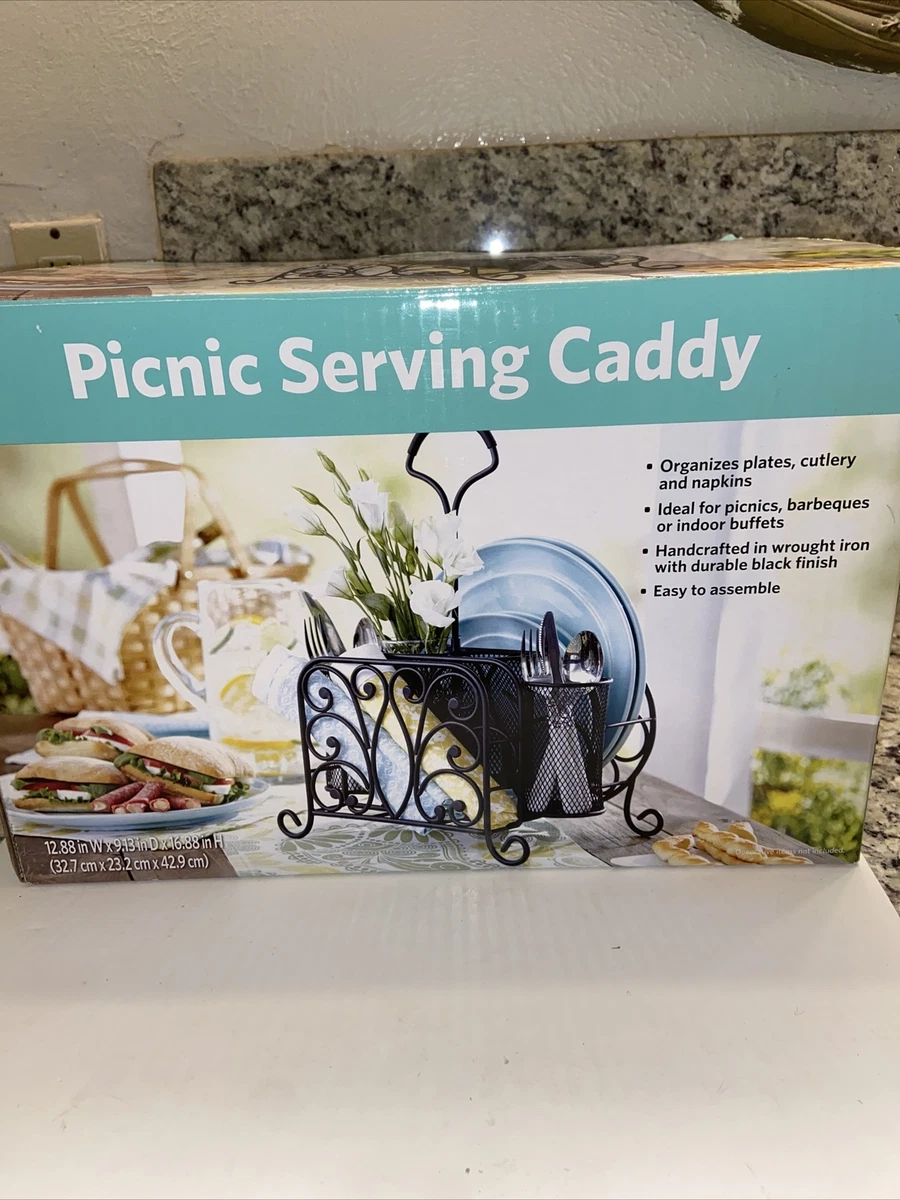 Picnic caddy for online plates and utensils