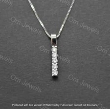 0.90Ct Round Cut D/VVS1 Diamond Bar Pendant 14K White Gold Finish Free Chain