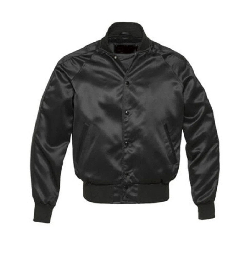 Stylish Varsity Letterman Satin Jacket with Black Satin Sleeves in All colors