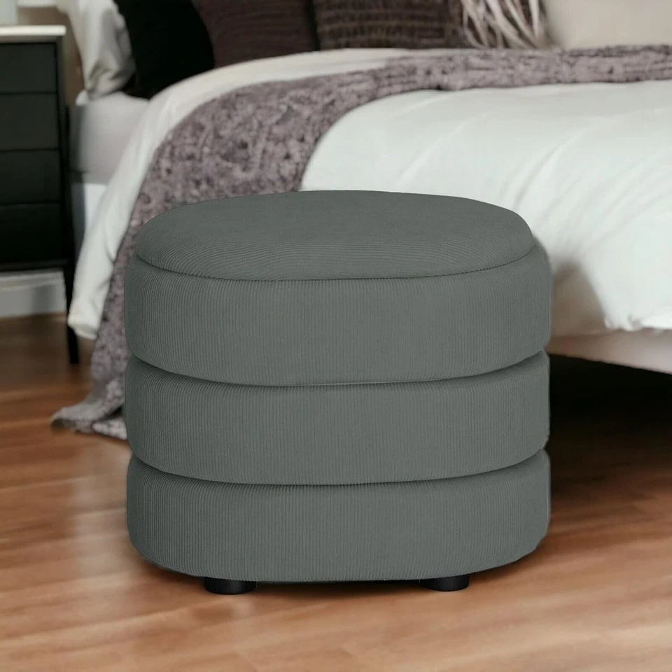 Light Grey Velvet Oval Storage Ottoman Stool Modern Pouffe Vanity Seat - Image 2 of 4