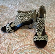EUC Donald J. Pliner Verona Metallic Gold Braided Cut-Out Sandals, 6 1/2M