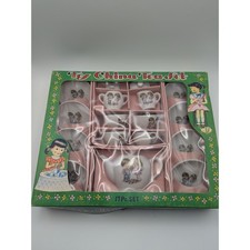 Vintage 1970s Toy China Tea Set 17 Piece Cute Couple Graphics Made In Japan