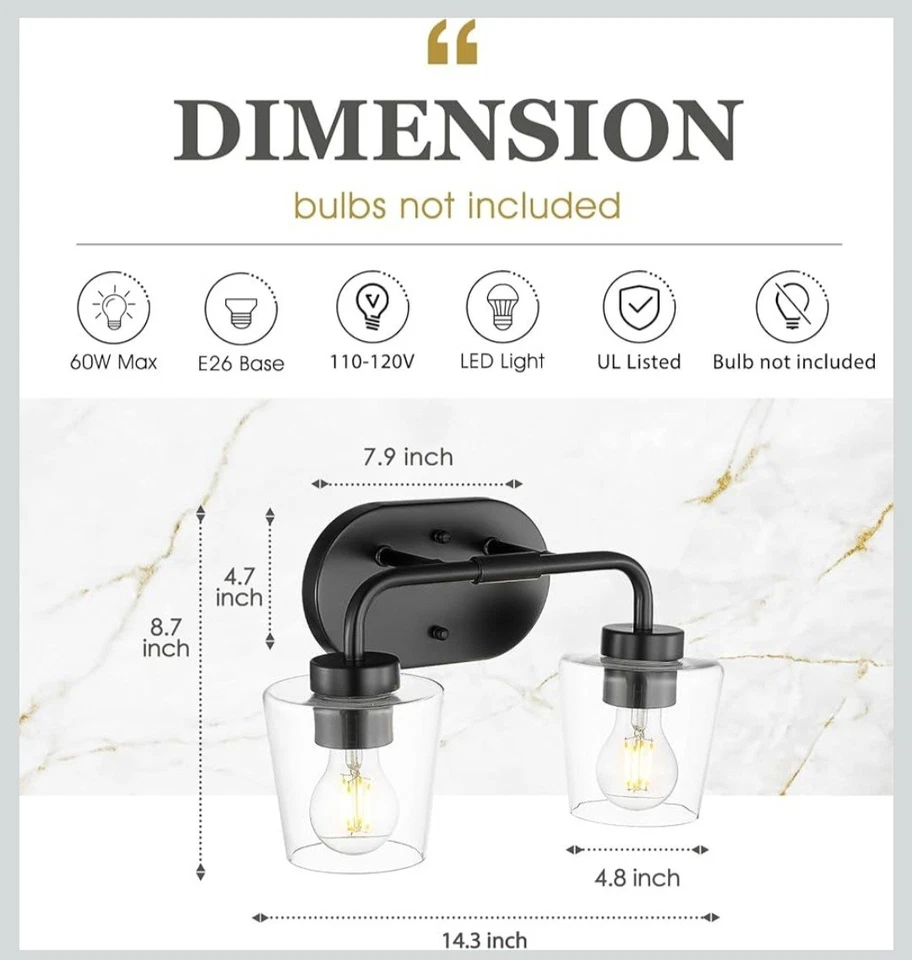 Lámpara de tocador de baño, apliques negros de granja iluminación de pared con blanco leche... Foto 2 de 4