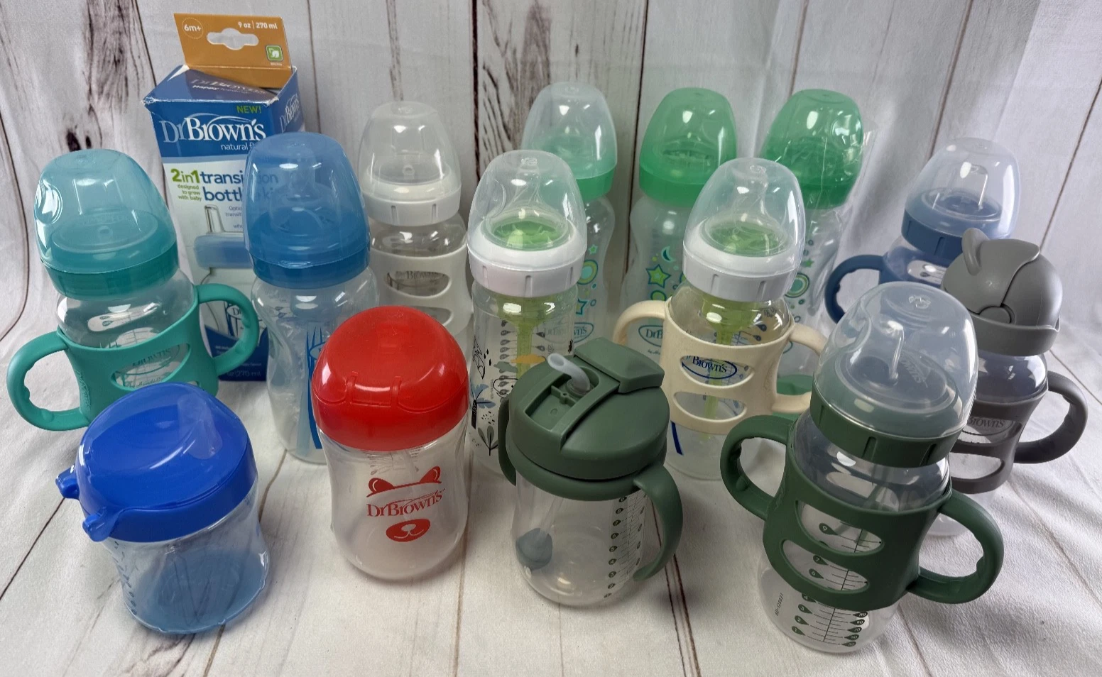 Lot 14 Dr. Brown's Wide Neck Milestones Handle & Options Bottles + Sippy Cups