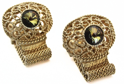 Boutons De Manchette Vintage En Or - Style Victorien Avec Pierres - Occasion
