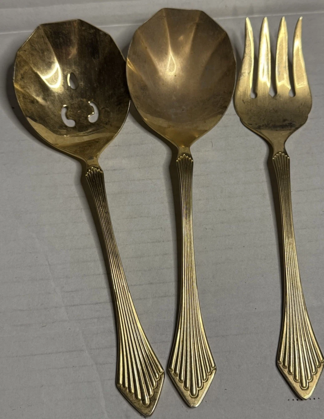 Supreme Cutlery By Towel 3 Gold Plated Serving Set Spoon, Fork & Pierced Spoon