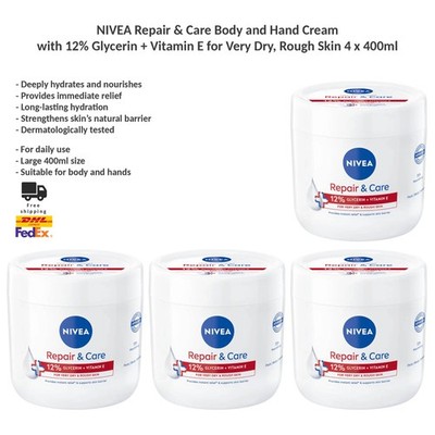 NIVEA Repair & Care Body Cream Intensive Moisturizer for Dry & Very Dry Skin x4