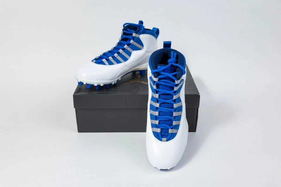 Talla 12 - Botines de fútbol Jordan 10 TD Mid para hombre en blanco Game Royal nuevos en caja Foto 3 de 4