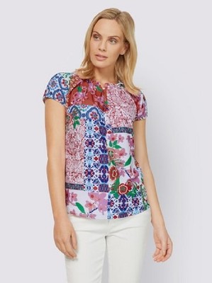 T-Shirt rot 38 linea TESINI Damen Shirt Patchwork-Druck ''erdbeere/ecru'' T67