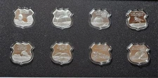 Icons of Route 66 - Set of 8 x 1 Oz .999 Fine Silver Shields (1) Collectible Tin