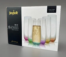 JoyJolt Hue 6-Piece Stemless Champagne Flutes 9.5oz Bar Wine Glass Set 🎉 NEW!