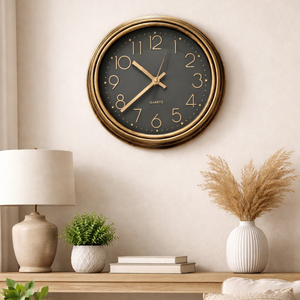 Orologio da Parete Minimalista in Metallo Oro Spazzolato foto 2