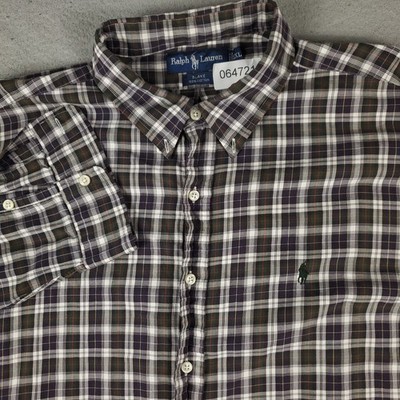 Ralph Lauren Shirt Mens 2XL Green Purple Plaid Button Up Long Sleeve