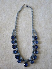 Vintage Blue Rhinestone Statement Silver Tone Bib Necklace
