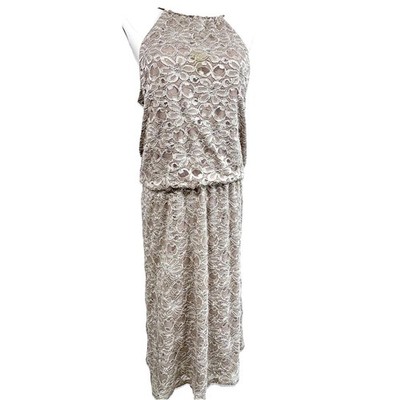 R&M Richards Jacket Dress Womens 14 Beige Lace Sequin Mother Of Bride USA