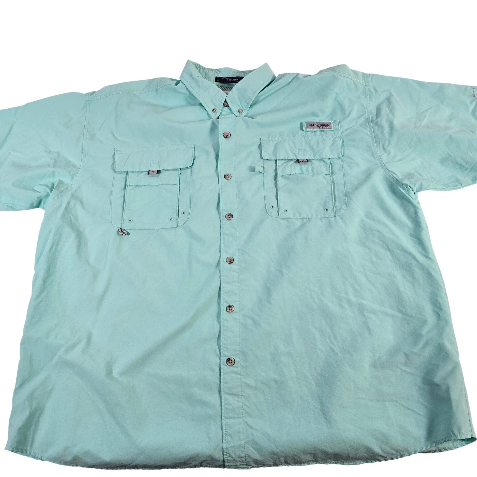Columbia Bahama Short Sleeve Fishing Shirt Mens 2X Aqua PFG Vented Sun