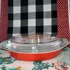VINT Pyrex Friendship 1 1/2 Qt Bright RED Divided Casserole Dish w/Lid (AS IS)