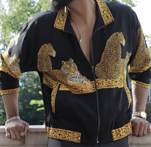 VALENTINO Giacca sportiva vintage con stampa leopardi e tigri