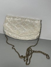 Women s Silver Iridescent Beaded Evening Envelope Clutch Purse Chain Handle Bag