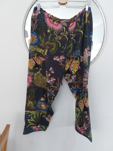 One Hundred Stars 🌟 Eccentric Bloom Charcoal Pants Trousers Crepe Lounge OS - Picture 5 of 8