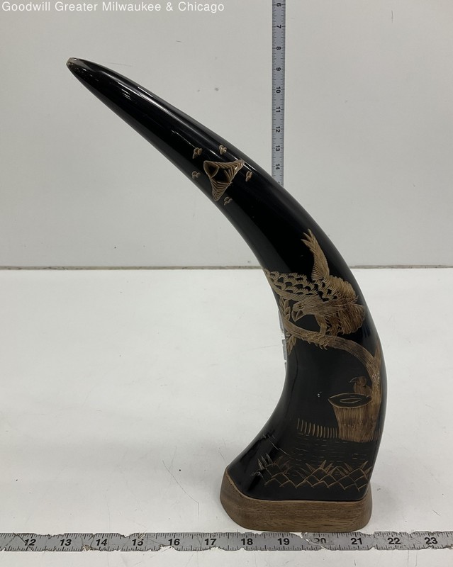 Carved Buffalo Horn W/Design