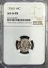 1938-D Mercury Dime NGC MS66 FB Full Bands Super White 10c Denver Mint