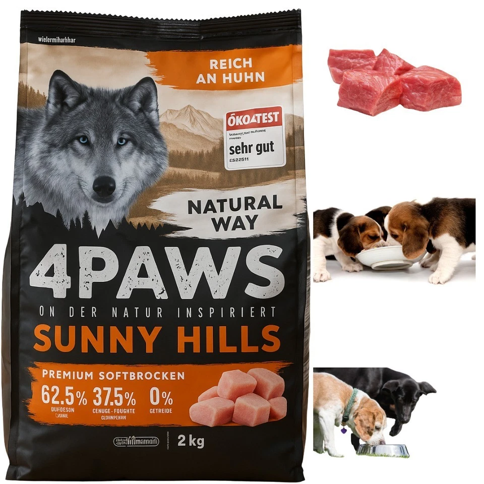 4x 2Kg 4 PAWS Hundetrockenfutter Huhn Vorratspack - Bild 2 von 4