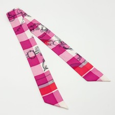 Excellent condition HERMES Twilly Scarf MORS ET GOURMETTES VICHY Horse Bit and C