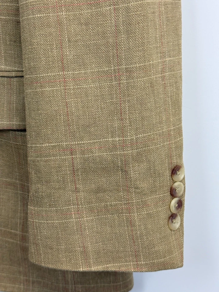 Geoffrey Beene 男式 42S 开衫夹克米色格子亚麻混纺学院风运动外套 — 第 4/4 张图片