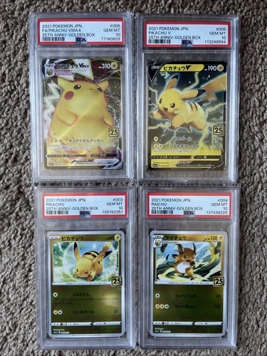 2021 Pokemon JPN.  Pikachu 25th Anniversary-Golden Box AND Raichu PSA 10