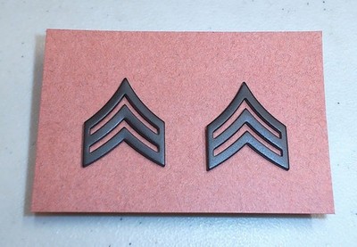 Pair Set of US Army Sergeant E5 Black Subdued Metal Rank Insignia Chevron Pins