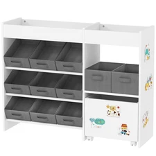 Customizable 11-Bin Toy Shelf 41.3x11.8x31.5in Includes Decor Stickers White