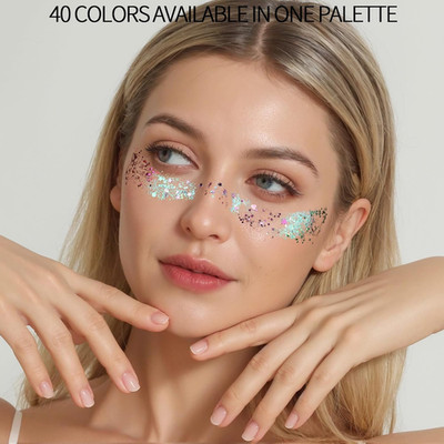 40 Color Face Body Hair Glitter Gel Palette No Glue Needed