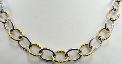 Sterling Silver Vermeil Necklace Oval Smooth Textured Link Toggle Clasp 19-1/2''