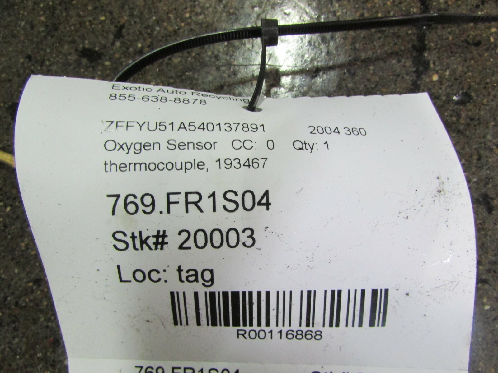Ferrari 360 Modena, Spider, Challenge, Thermocouple Sensor, Used, P/N 193467