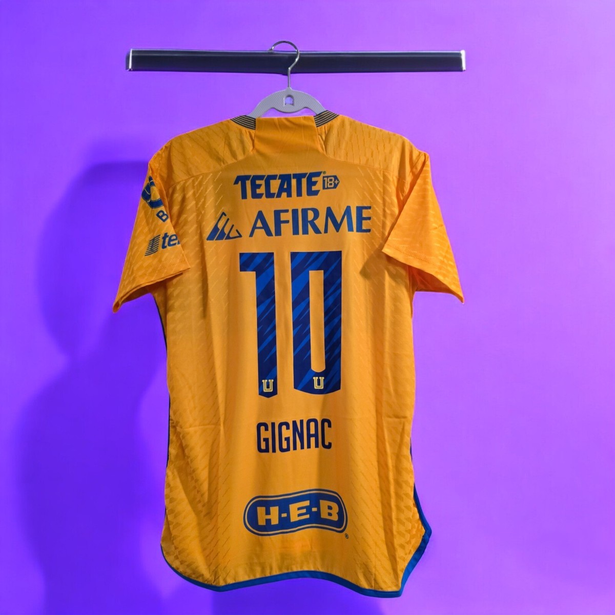 Tigres UANL ジニャク 10番シャツ フルスポンサー Lサイズ TIGRES UANL 23/24 Home - Yellow - GIGNAC # 10 - Slim Fit 2XL