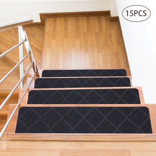 Indoor Soft Carpet Stair Treads Rugs 15PCS Set Non-Slip Self Adhesive 8"x30" NEW