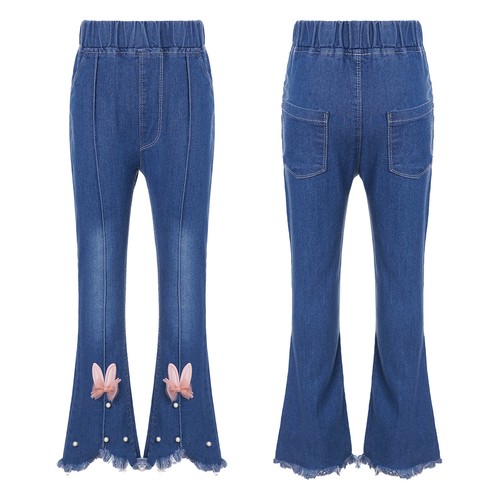 Kids Girls Denim Pants Flare Jeans Athletic Sweatpants High Waist Trousers Long - Picture 31 of 49