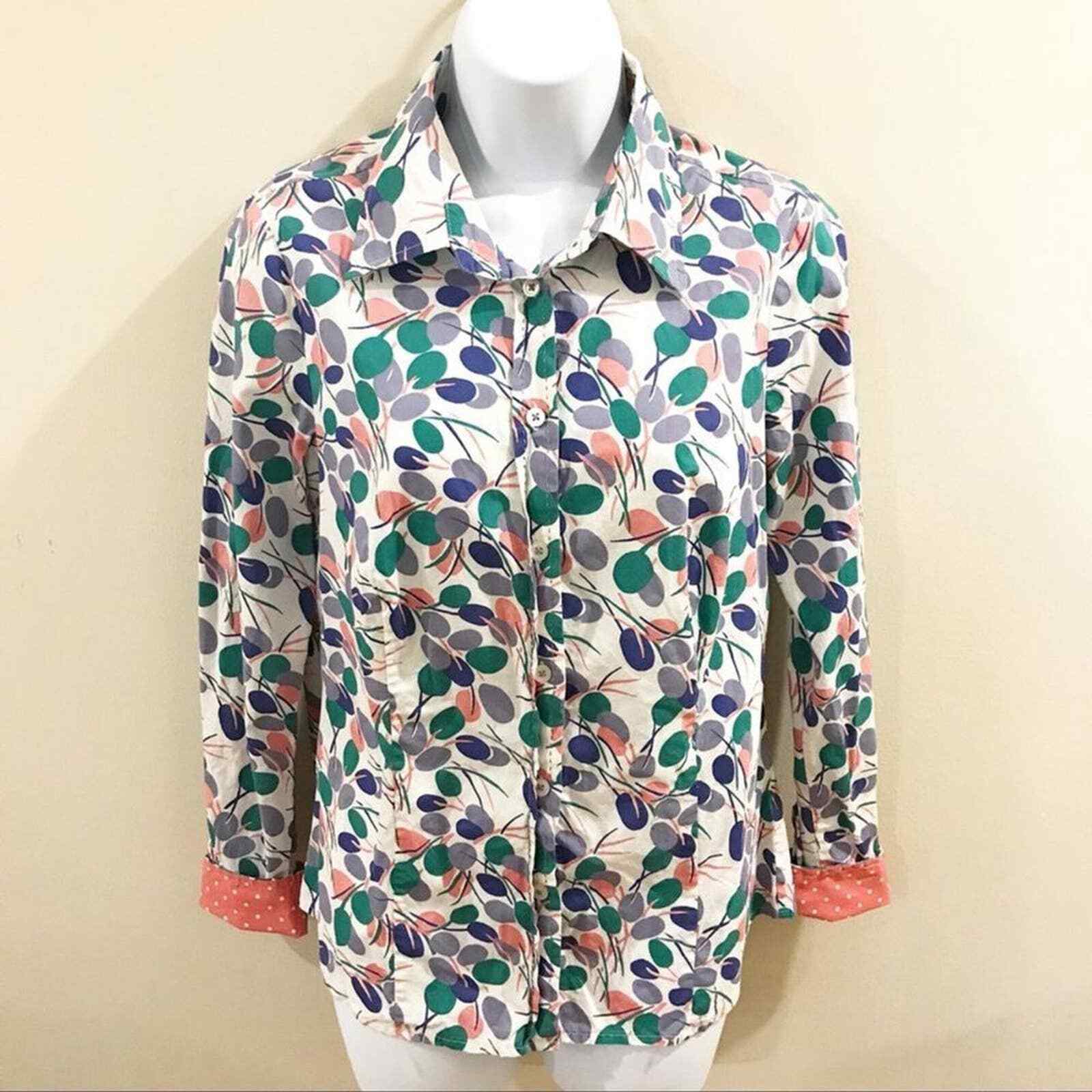Boden Button Down Polka Dot Collared Long Sleeve … - image 1